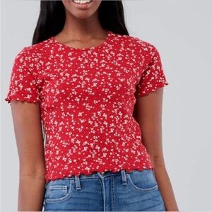 Hollister Baby Tee Red with White Flowers Size M